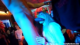 Kinky ladies are about to have group sex in the night club, with random handsome guys