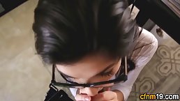 Nerdy girl with big boobs loves to take her horny boss’s hard dick, while in the office