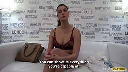 Experienced brunette, Sandra is masturbating during an interview, because she wants to be a pornstar