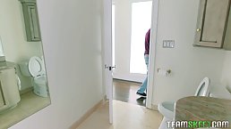 Hot, black milf in erotic lingerie is fucking her white neighbor in her living room