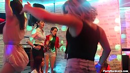 Slutty girls are fucking handsome guys in the night club, and enjoying every second of it