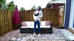 Ravishing babe with blue hair, Skye Blue is masturbating in her garden, during the day