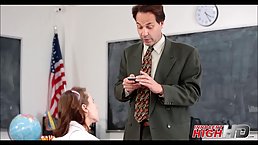 Skinny, red haired teen is having casual sex with her favorite teacher, and loving it