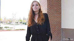 Eva is a sweet, red haired teen who does not mind showing her pussy in public places