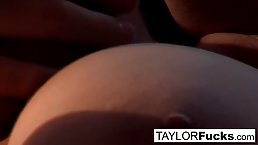 Taylor Vixen is masturbating in front of a fire place in the middle of the night