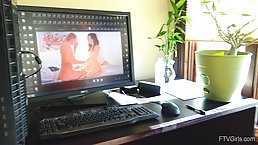 Naked brunette, Natalie expects a good fuck in her office or at least an intense orgasm