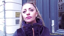 German babe with big boobs seems like she desperately needs a good fuck, right away