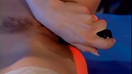 Seductive blonde girl took off her clothes and started drilling her cunt with a big vibrator