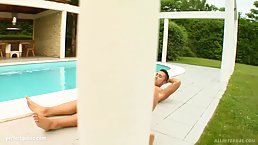 Larissa Dee is a dark haired cock- sucker who likes to have sex by the pool