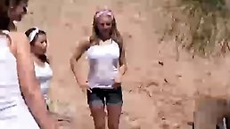 Horny girls have asked a gardener to join them while they are having group sex