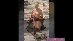 Nasty mature women are ready to show their huge boobs, while in front of the camera