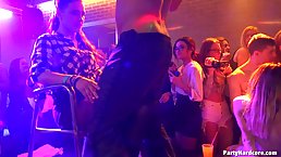 Dirty minded girl is sucking a handsome stranger's dick during a late night party, in the club