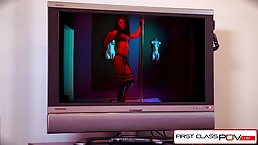 Gorgeous brunette in erotic costume, Adriana Chechik is sucking dick and getting cum on her face