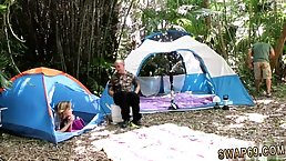Slutty blonde teen is having casual sex in the nature with her boyfriend's best friend