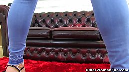 Mature English woman, Emma took off her jeans and spread her legs wide to masturbate