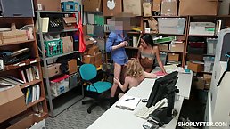 Instead of going to jail, two sexy shoplifters were taken to the back room and fucked