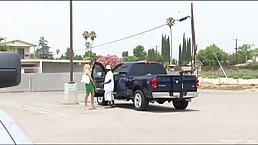 Horny black guy likes to fuck a submissive blonde, while her boyfriend is at home