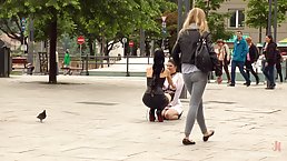 Lucia likes to get humiliated in a public place, because it makes her pussy soaking wet