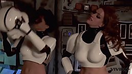Big titted woman is getting banged in the space ship, by a horny hairy creature