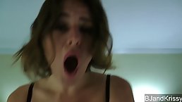 Busty babe went to a hotel room with a married man and masturbating in front of him
