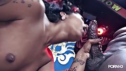 Delightful, ebony babe with small tits got a huge dick up her tight ass hole