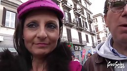 Mature Italian woman, Barbara is having sex with a French guy, in a hotel room