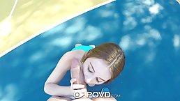 Red haired teen is sucking cock in a POV video and getting ready for a good fuck