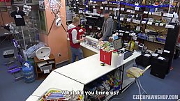 Dirty minded babe is gently sucking two dicks while having a lunch break, at work