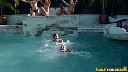 Alex Blake and friends are having a threesome during a party by the swimming pool