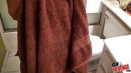 Hot ebony babe with perky nipples is getting banged in the bathroom, and moaning while cumming