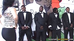 Tori Lux s sucking many black cocks in a row and getting cum all over her face