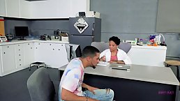 Amazing, ebony girl with black hair, Honey Gold likes to get loads of cum on her face