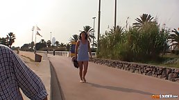 Small titted brunette with a beautiful smile, Julia Roca got down and dirty with a handsome stranger