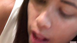 Adorable brunette, Dayanara is sucking a stranger's dick in a hotel room and enjoying it a lot