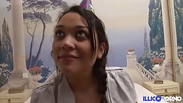 French brunette is celebrating her birthday and having casual sex with a guy she likes a lot