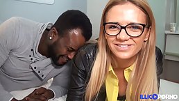 Ambitious blonde babe with glasses, Angelica got down and dirty with a handsome, black man