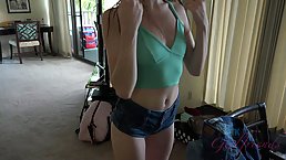 Petite babe with tiny tits is getting her tight pussy stuffed with a hard dick