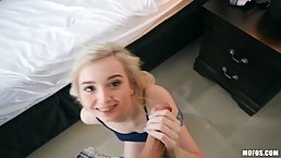 Frisky blonde chick, Lexi Lore is enjoying during sex and while getting cum all over her face