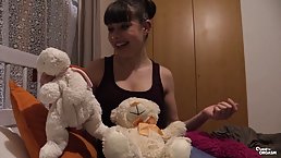 Naughty Euro teen is about to take off her panties and start masturating in her bed