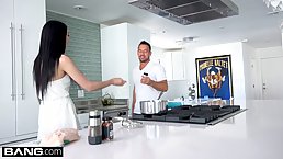 Tattooed brunette, Marley Brinx is getting banged in the kitchen and enjoying every second of it