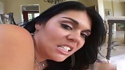 Racy brunette in red fishnets is having perfect anal sex with a guy she likes