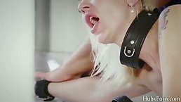 Pale blonde wife and her kinky husband are doing some nasty stuff, in her office