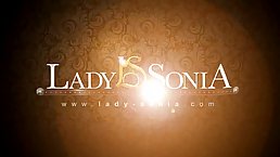 Busty mature housewife, Lady Sonia took off her flower printed shirt to play with herself
