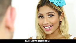 Hot, blonde Latina can not hold back from fucking her step- brother, every once in a while