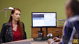 Red haired woman is getting fucked during a job interview, because she wants the job badly