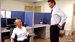 Seductive blonde bitch and a guy from the same office decided to fuck during a lunch break