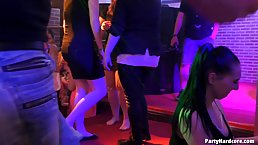 Naughty girls did not care that there was a camera in the night club, while sucking cocks