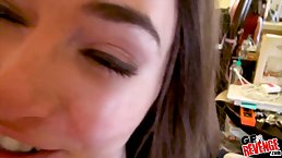 Busty brunette with a big ass and her horny guy are fucking, while in the kitchen
