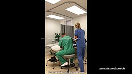 Sexy blonde nurse is making a hot video of herself, while touching her soaking wet pussy