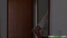Astonishing blonde milf is doing her best to have casual sex with her handsome step- son